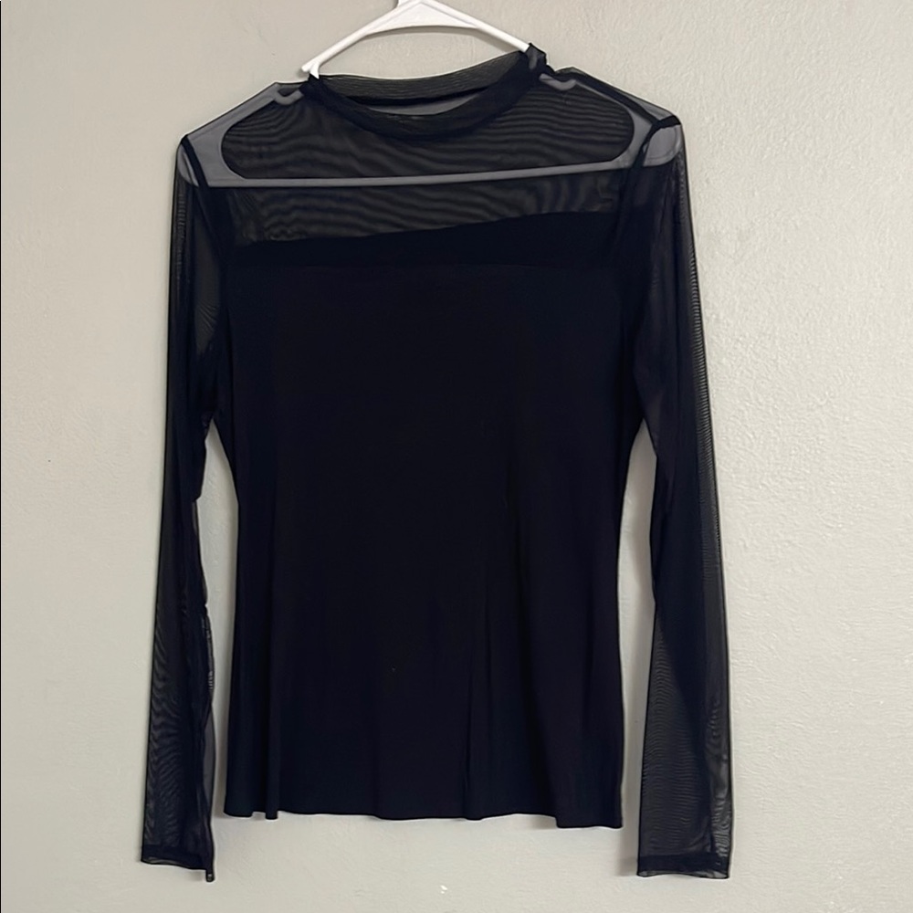 Black Sheer Long Sleeve Top